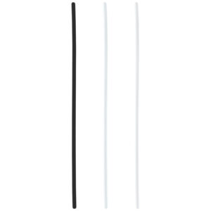 Trois barres de piercing droites en noir, blanc et transparent sur fond blanc