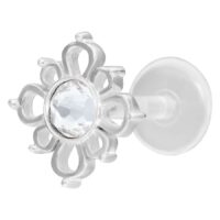 Labret Push-Fit Oriental Sun avec Cristal Labret Oriental Sun en argent avec cristal clair sur fond blanc