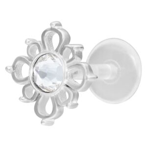 Labret Oriental Sun en argent avec cristal clair sur fond blanc