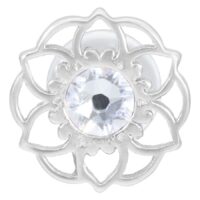 Labret Push-Fit Fleur Mandala Argenté Labret argenté avec design mandala et cristal clair sur fond blanc