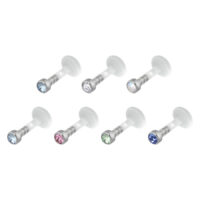 Labret push-fit avec cristaux Six labrets push-fit avec cristaux de différentes couleurs sur fond blanc