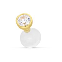 Labret Push-Fit en or 18k avec cristal Labret en or avec cristal clair sur fond blanc