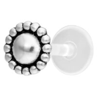 Nub Labret Push-Fit Labret en argent Labret Push-Fit argenté avec design rond sur fond blanc