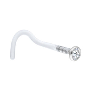 Clou de nez en cristal blanc en bioplastique et titane sur fond blanc