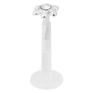 Labret fleur en argent avec cristal clair sur fond blanc