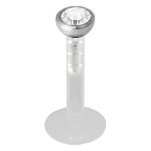 Labret Push-fit en argent avec cristal clair sur fond blanc