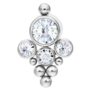Labret Push-fit en argent avec cristaux clairs sur fond blanc