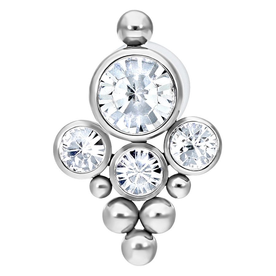 Bindi Push-fit Labret avec cristaux Labret Push-fit en argent avec cristaux clairs sur fond blanc