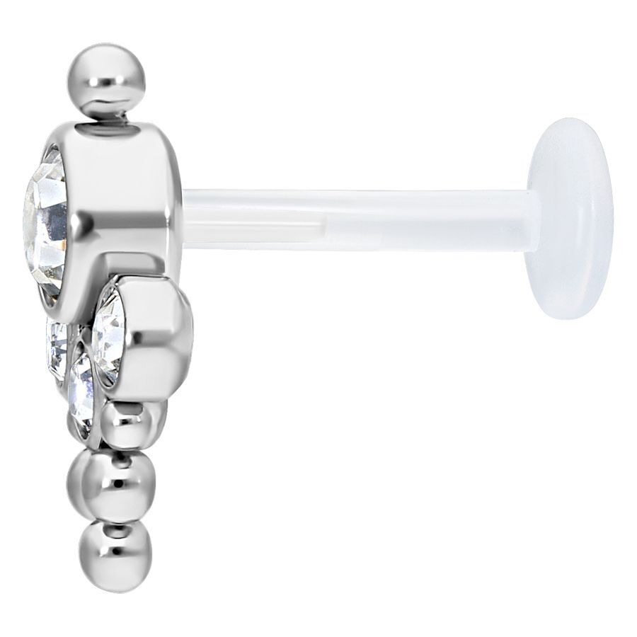 Bindi Push-fit Labret avec cristal clair Bindi Push-fit Labret en titane et bioplast avec cristal clair sur fond blanc