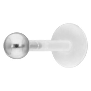 Labret Push-Fit Boule Argenté en acier chirurgical sur fond blanc