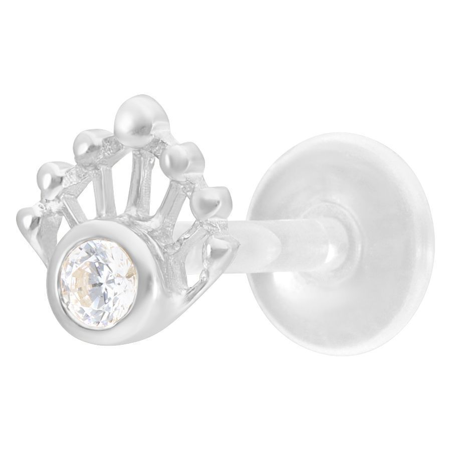 Labret push-fit sirène argenté avec cristal Piercing labret argenté avec cristal sur fond blanc