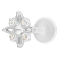 Labret Push-Fit Polar Star en argent Labret argenté avec embout en forme d'étoile et cristaux sur fond blanc