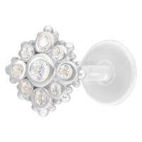 Florescence Push-Fit Labret Argent Labret Push-Fit argenté avec pierres cristallines sur fond blanc