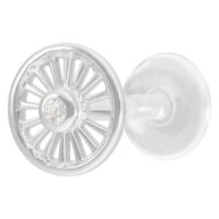 Labret Push-Fit en argent Suncircle avec cristal Labret en argent avec embout en cristal rond sur fond blanc