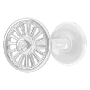 Labret en argent avec embout en cristal rond sur fond blanc