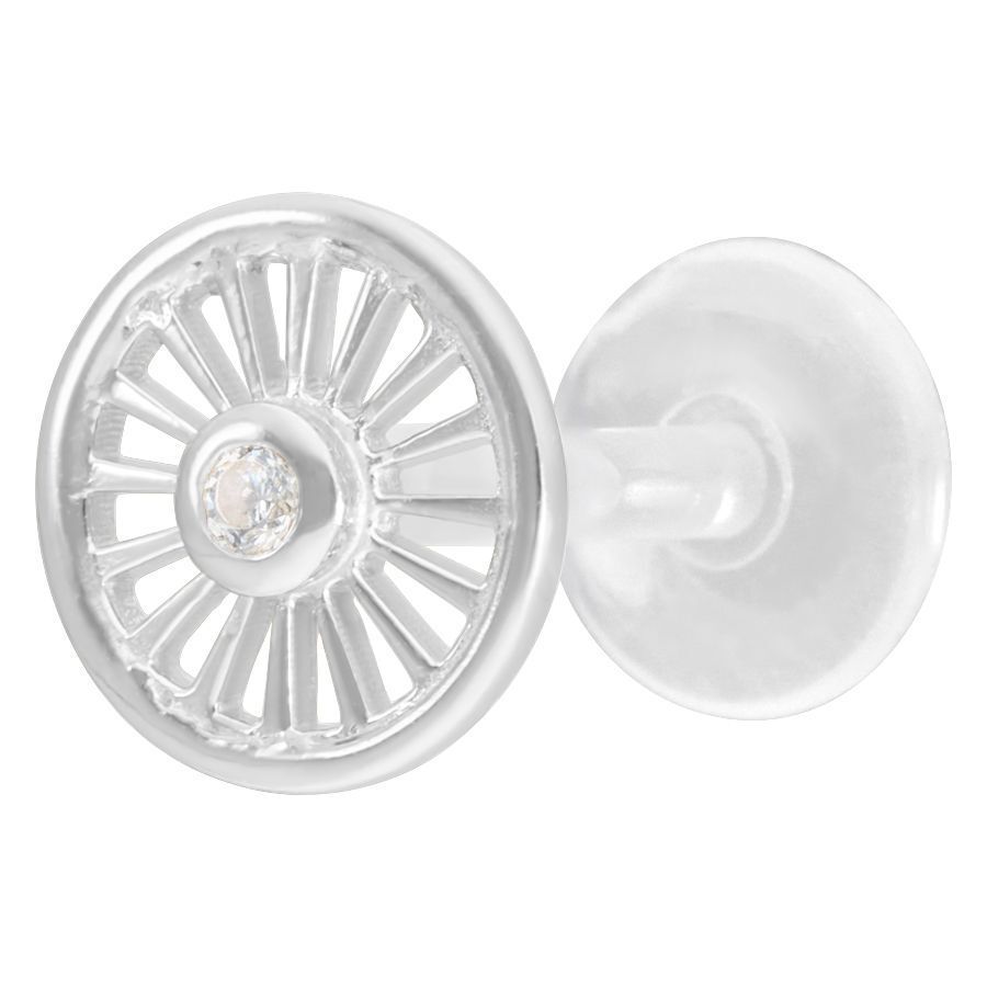 Labret Push-Fit en argent Suncircle avec cristal Labret en argent avec embout en cristal rond sur fond blanc