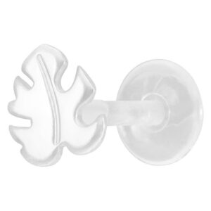 Labret avec design Monstera, tige transparente et fermoir rond