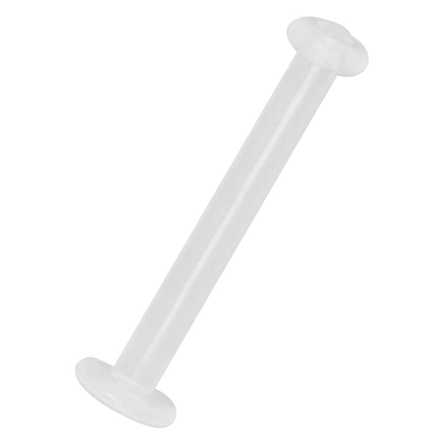 Labret Piercing transparent en Bioplast Labret transparent en Bioplast avec extrémités plates sur fond blanc
