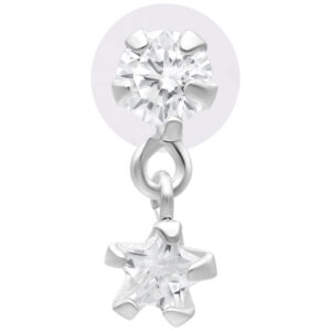 Labret en argent avec cristal clair et pendentif étoile sur fond blanc