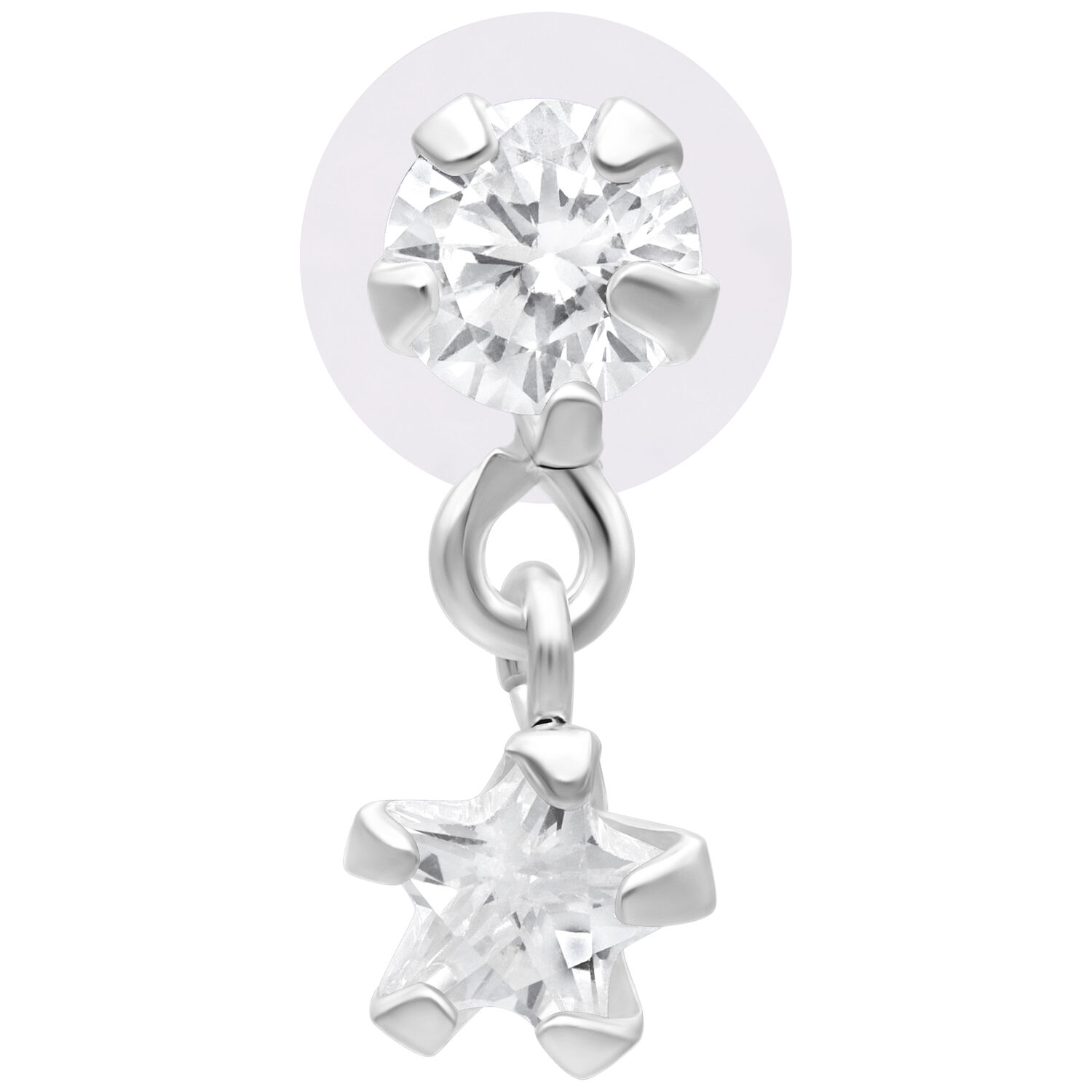 Labret étoile en cristal avec Push Fit Labret en argent avec cristal clair et pendentif étoile sur fond blanc