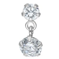 Labret en argent avec cristal suspendu Labret en argent avec deux cristaux clairs sur fond blanc