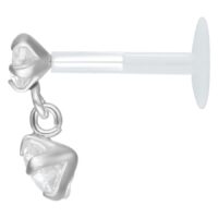 Labret Push Fit en Cristal Suspendu Argenté Labret argenté avec cristal suspendu sur fond blanc
