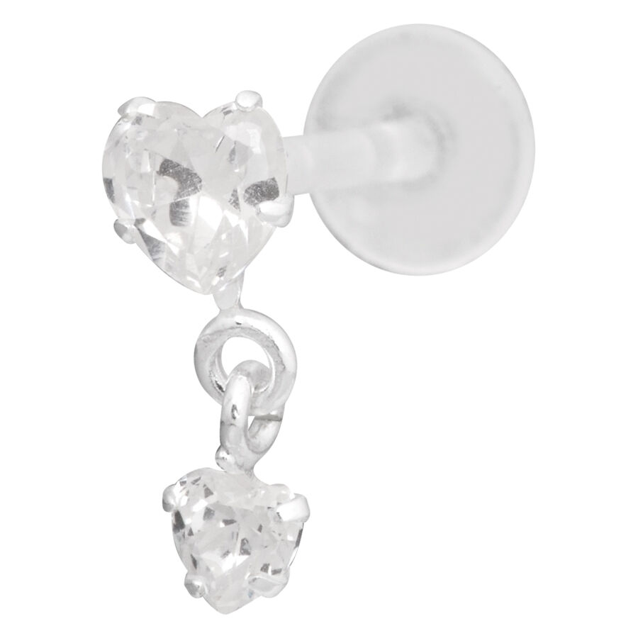 Labret piercing en cristal en forme de cœur Labret piercing en cristal en forme de cœur avec Push Fit sur fond blanc