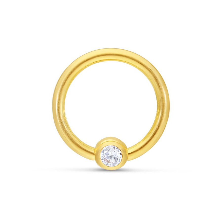 Clip en anneau en or 18K avec cristal Anneau clip en or 18K avec cristal clair sur fond blanc