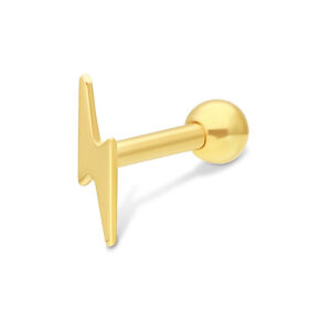 Barbell d'oreille en or avec design éclair sur fond blanc