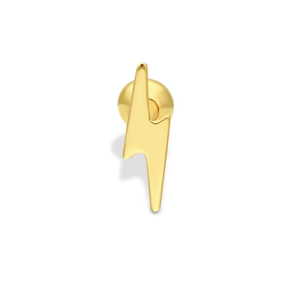 Piercing d'oreille en or 18K design éclair Barbell d'oreille en or avec design éclair sur fond blanc