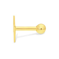 Barbell d'oreille en or 18K avec embout boule Barbell d'oreille en or avec boule brillante sur fond blanc