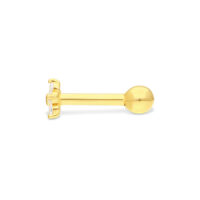 Barbell d'oreille en or avec trois cristaux clairs sur fond blanc
