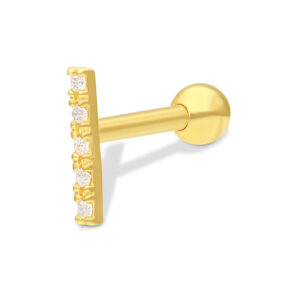 Barbell d'oreille en or avec cinq cristaux clairs sur fond blanc