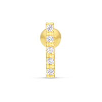 Barbell d'oreille en or 18K avec cinq cristaux Barbell en or 18K avec cinq cristaux clairs sur fond blanc