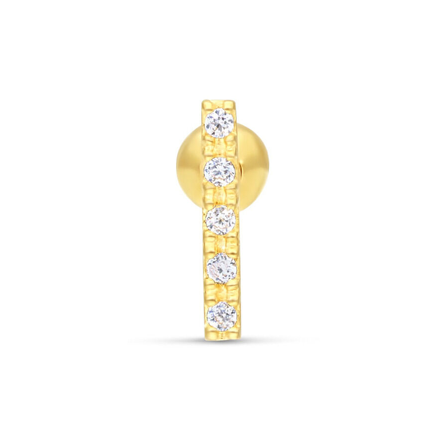 Barbell d'oreille en or 18K avec cinq cristaux Barbell en or 18K avec cinq cristaux clairs sur fond blanc