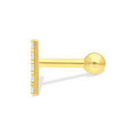 Barbell d'oreille en or 18K avec cinq cristaux Barbell d'oreille en or avec cinq cristaux clairs sur fond blanc