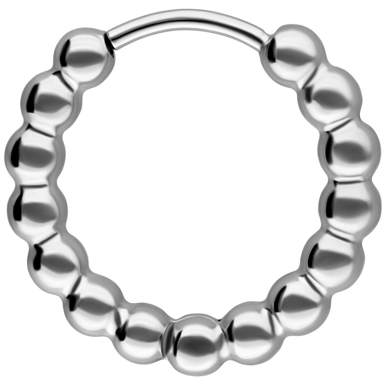 Boucles d'oreilles Bubble Hoops en acier inoxydable argenté Boucle d'oreille Bubble Hoop argentée en acier inoxydable poli brillant sur fond blanc