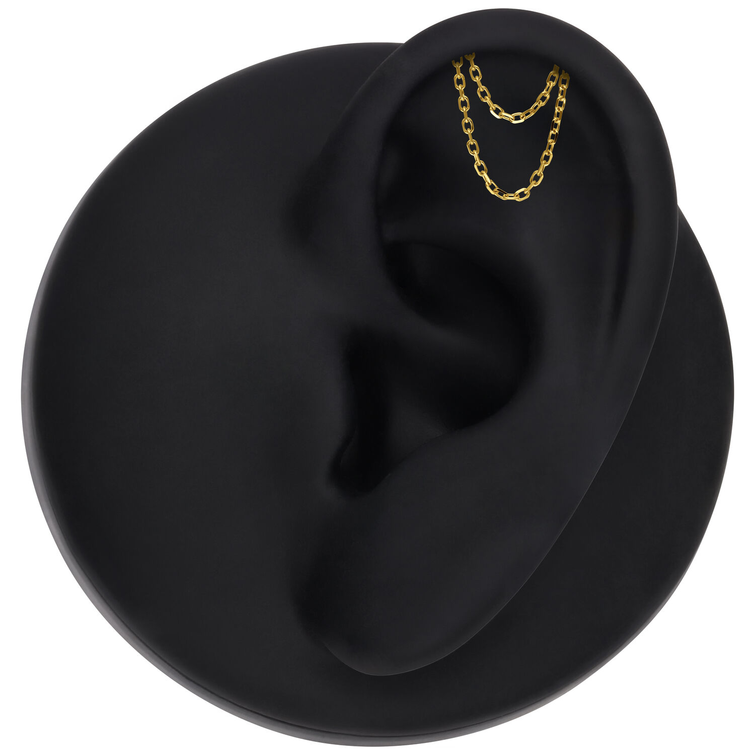 Embout de chaîne hélice en or 14K pour piercings Embout de chaîne hélice doré sur fond noir en forme d'oreille