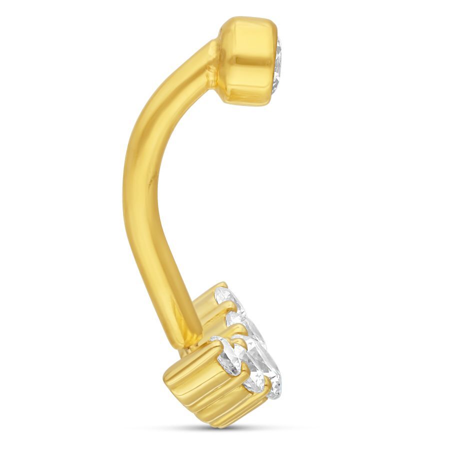 Microbanane en or 18K avec 5 cristaux Microbanane en or avec cristaux clairs sur fond blanc