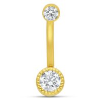Microbananabell en or 18K avec cristal Bananabell doré avec deux cristaux clairs sur fond blanc