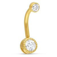 Bananabell en or 18K avec cristal clair Bananabell doré avec deux cristaux clairs sur fond blanc