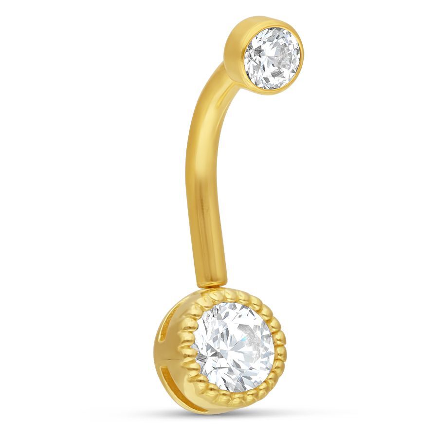 Bananabell en or 18K avec cristal clair Bananabell doré avec deux cristaux clairs sur fond blanc