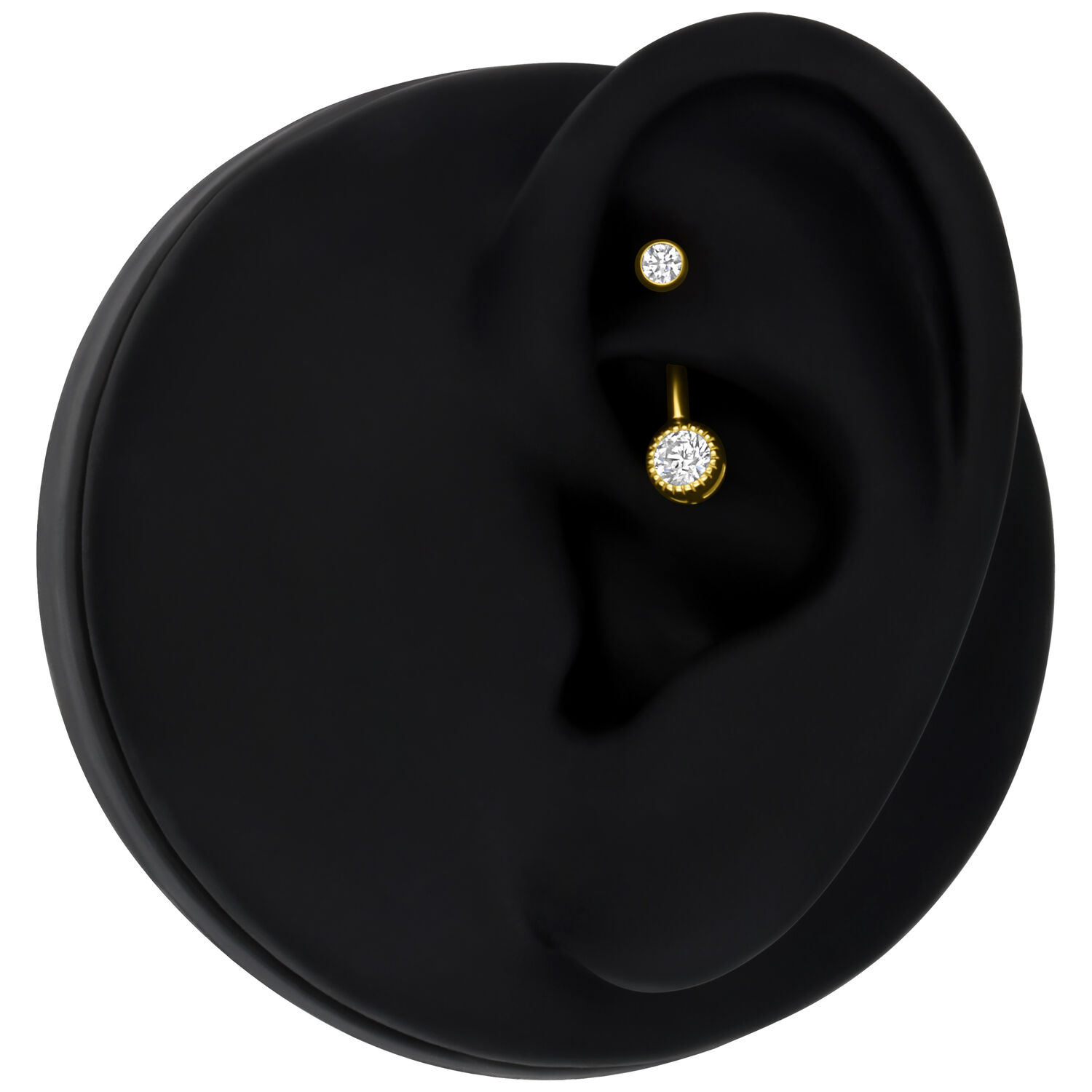 Microbanane en or 18K avec cristal Piercing en or avec cristal clair sur modèle d'oreille noire