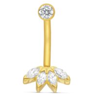 Microbananabell en or 18K avec cristal Lily Microbananabell doré avec cristaux clairs sur fond blanc