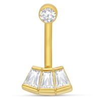 Microbananabell en or 18K avec cristal baguette Bananabell doré avec cristaux clairs sur fond blanc