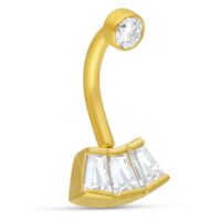 Microbananabell en or 18K avec cristaux baguette Microbananabell doré avec cristaux clairs sur fond blanc
