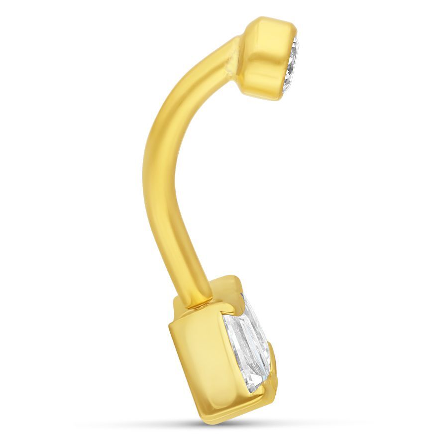 Microbananabell en or 18K avec cristal baguette Bananabell doré avec cristal sur fond blanc