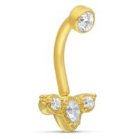 Microbananabell Tiara en or 18K avec cristaux Piercing bananabell en or avec cristaux clairs sur fond blanc