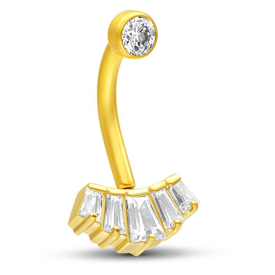 Microbananabell en or 18K avec cristal baguette Microbananabell en or avec cristal clair et design baguette sur fond blanc