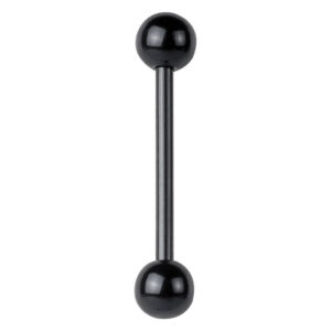 Barbell Piercing noir avec deux boules sur fond blanc